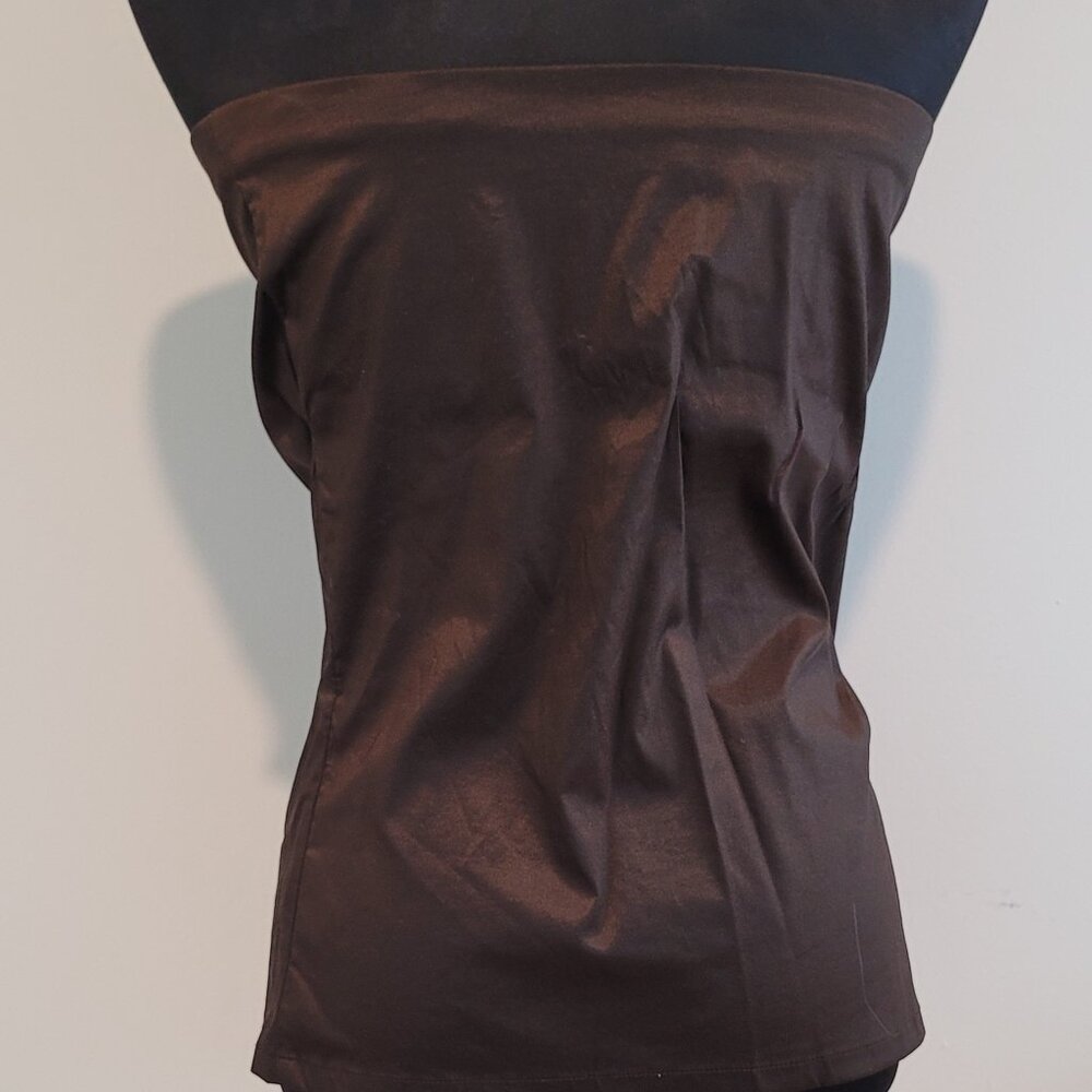 Brown Kasada Collection Size 10 Strapless Shiny Poly-elastic fabric top